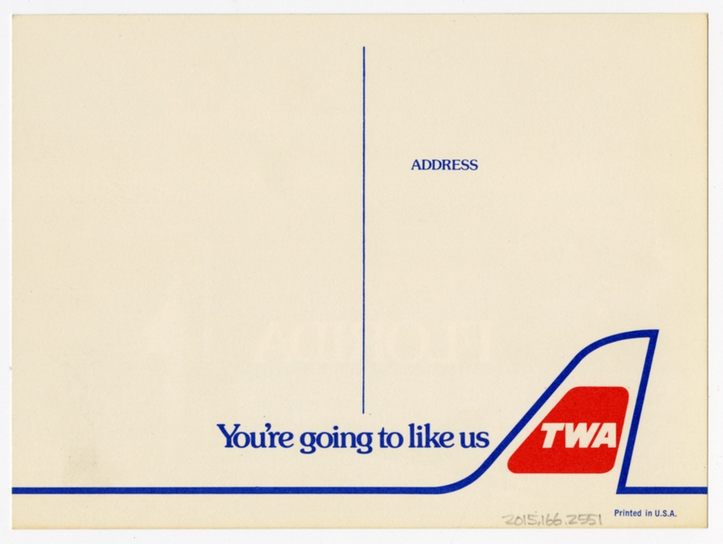Image: postcard: TWA (Trans World Airlines), Boeing 727, Florida