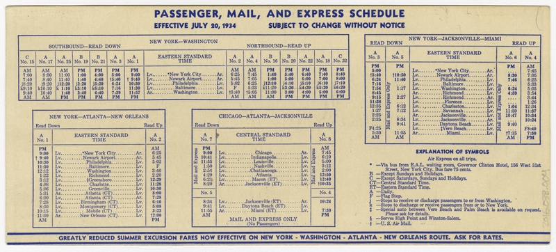 Image: timetable: Eastern Air Lines