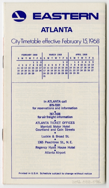 Image: timetable: Eastern Air Lines, Atlanta
