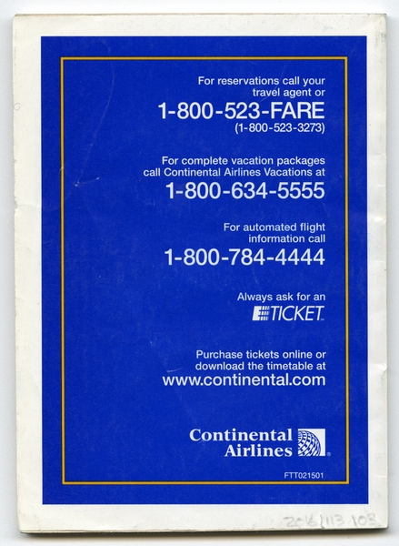 Image: system timetable: Continental Airlines