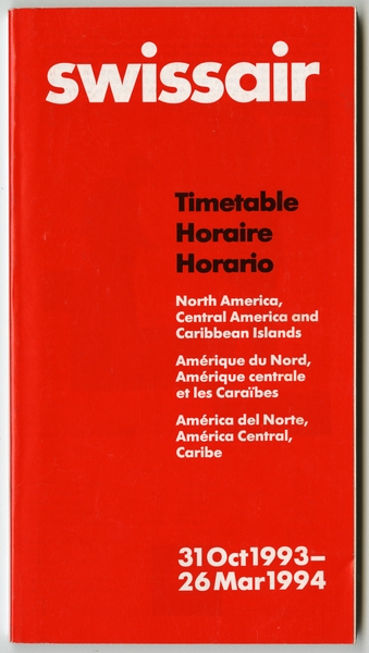 Image: timetable: Swissair, North America / Central American / Caribbean edition