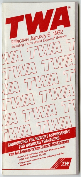 Image: timetable: TWA (Trans World Airlines)