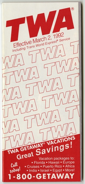 Image: timetable: TWA (Trans World Airlines)