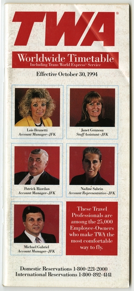 Image: timetable: TWA (Trans World Airlines)