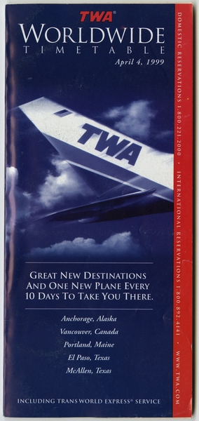 Image: timetable: TWA (Trans World Airlines)