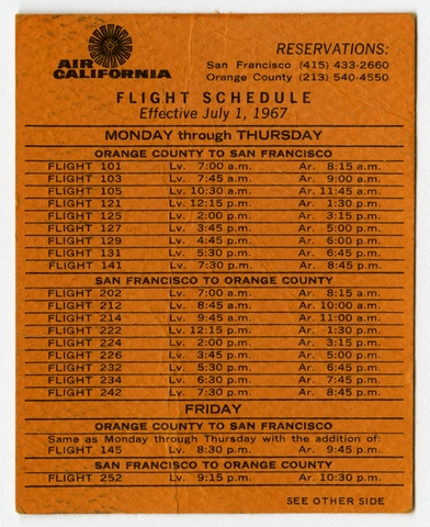 Timetable: Air California, pocket schedule