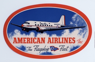 Image: luggage label: American Airlines, Douglas DC-3