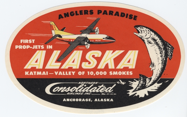 Luggage label: Northern Consolidated Airlines, Katmai
