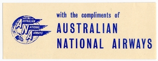 Image: luggage label: Australian National Airways