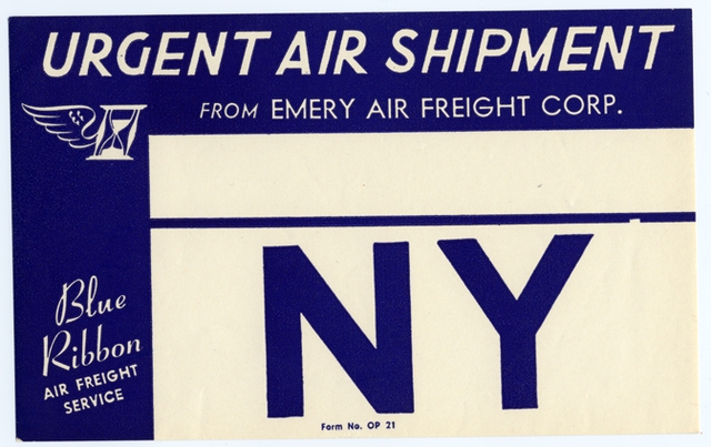 Cargo label: Emery Air Freight Corporation
