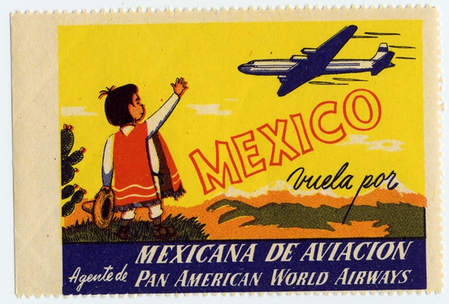 Airmail courtesy label: Mexicana de Aviación, Pan American World Airways