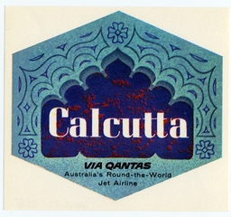Image: luggage label: Qantas Airways, Calcutta