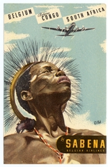 Image: luggage label: Sabena Belgian Airlines, Belgian Congo and South Africa