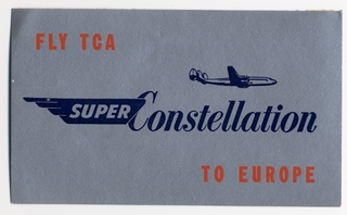 Image: luggage label: Trans-Canada Air Lines (TCA), Lockheed L-049 Constellation