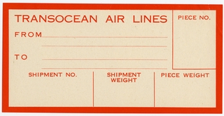 Image: cargo delivery label: Transocean Air Lines