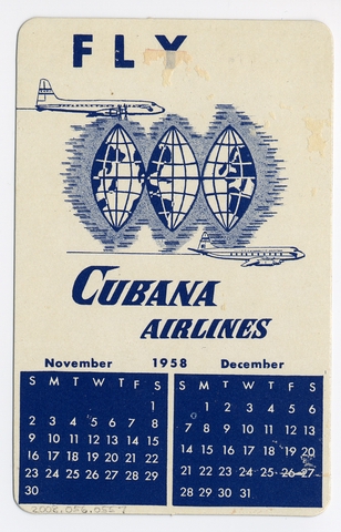 Pocket calendar: Cubana Airlines, 1958-1959