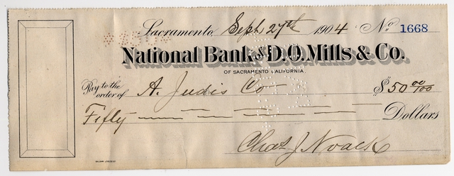 Check: National Bank of D. O. Mills & Company