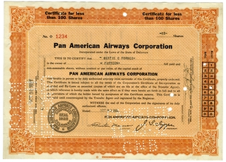 Image: stock certificate: Pan American Airways Corporation