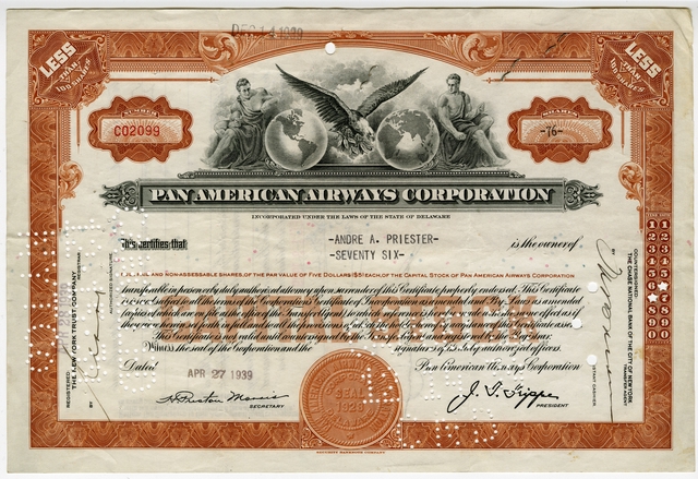 Stock certificate: Pan American Airways Corporation