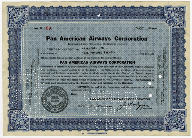 Stock certificate: Pan American Airways Corporation