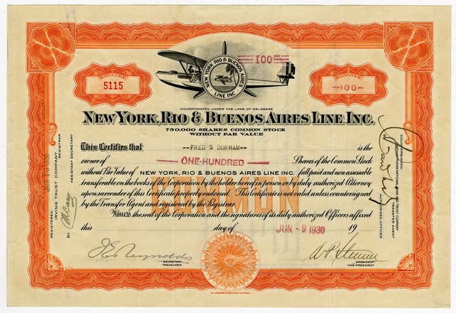 Stock certificate: New York, Rio & Buenos Aires Line