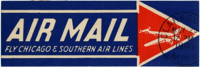 Airmail courtesy label: Chicago & Southern Air Lines