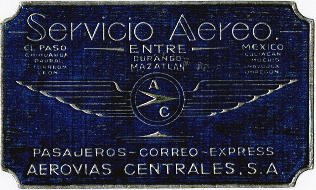 Shipping label: Aerovias Centrales, S. A