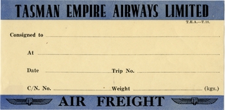 Image: shipping label: Tasman Empire Airways Limited (TEAL)