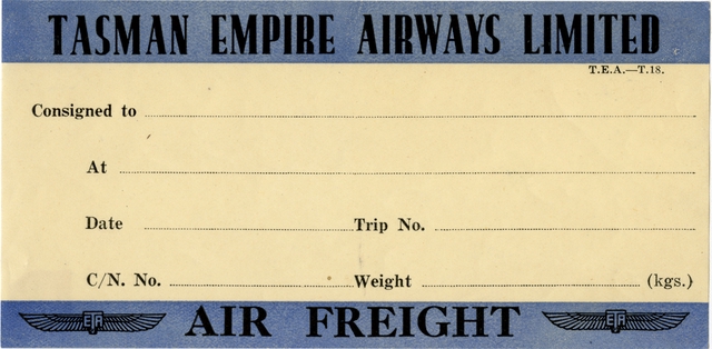 Shipping label: Tasman Empire Airways Limited (TEAL)