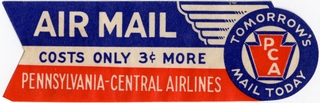 Image: airmail courtesy label: Pennsylvania Central Airlines