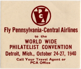 Image: airmail courtesy label: Pennsylvania Central Airlines