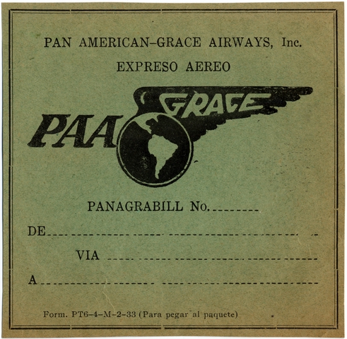 Shipping label: Panagra (Pan American-Grace Airways)