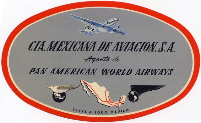 Luggage label: Mexicana de Aviación S.A., Pan American World Airways