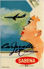 Image: luggage label: Sabena Belgian World Airlines, Caravelle Jet Continental