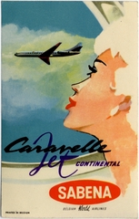 Image: luggage label: Sabena Belgian World Airlines, Caravelle Jet Continental