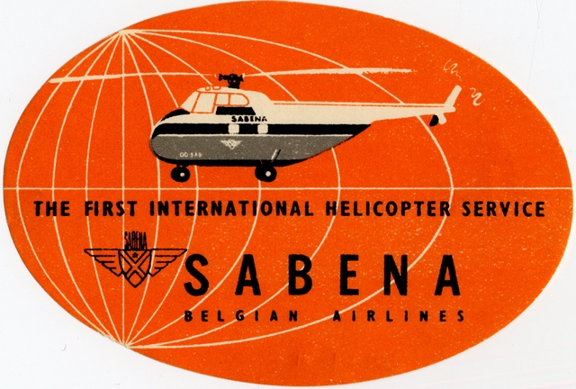Luggage label: Sabena Belgian Airlines, helicopter service