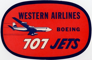 Image: luggage label: Western Airlines, Boeing 707