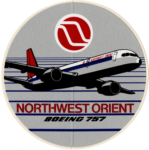 Luggage label: Northwest Orient, Boeing 757