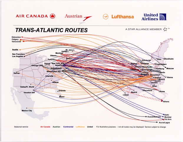 Route map: Star Alliance, transatlantic routes