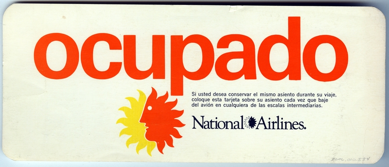 Image: seat occupied card: National Airlines