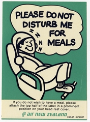 Image: seat sign: Air New Zealand, “Do not disturb”