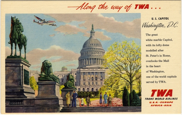 Postcard: TWA (Trans World Airlines), Lockheed L-049 Constellation