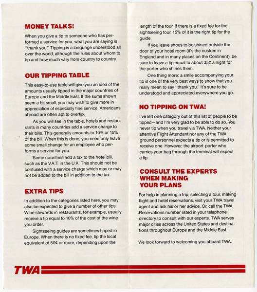 Image: traveler information: TWA (Trans World Airlines)