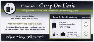 Image: carry-on baggage notice: Alaska Airlines, Horizon Air