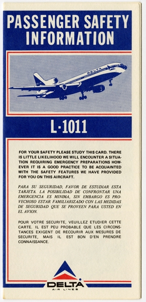 Image: safety information card: Delta Air Lines, Lockheed L-1011 TriStar