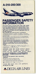 Image: safety information card: Delta Air Lines, Airbus A310-200 and A310-300