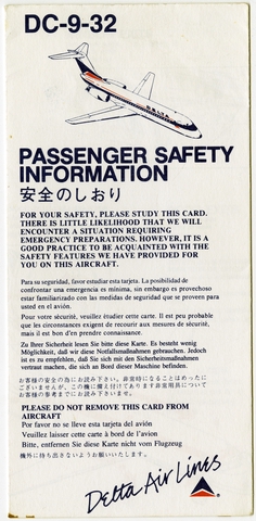 Safety information card: Delta Air Lines, Douglas DC-9-32