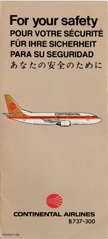 Safety information card: Continental Airlines, Boeing 737-300