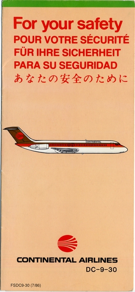 Image: safety information card: Continental Airlines, Douglas DC-9 Series 30