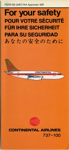 Image: safety information card: Continental Airlines, Boeing 737-100